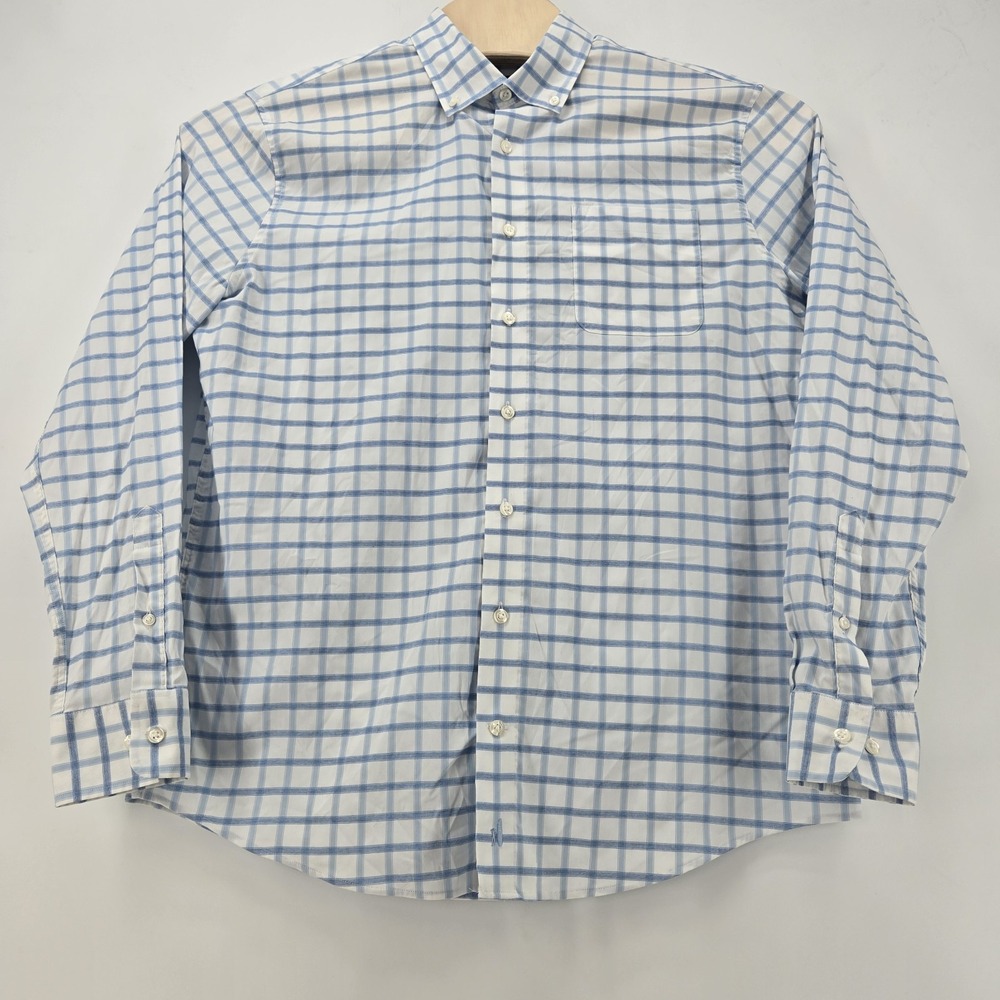 Johnnie-O Performance Shirt Mens Large Blue Check Stretch Button Down Gobi Bambo